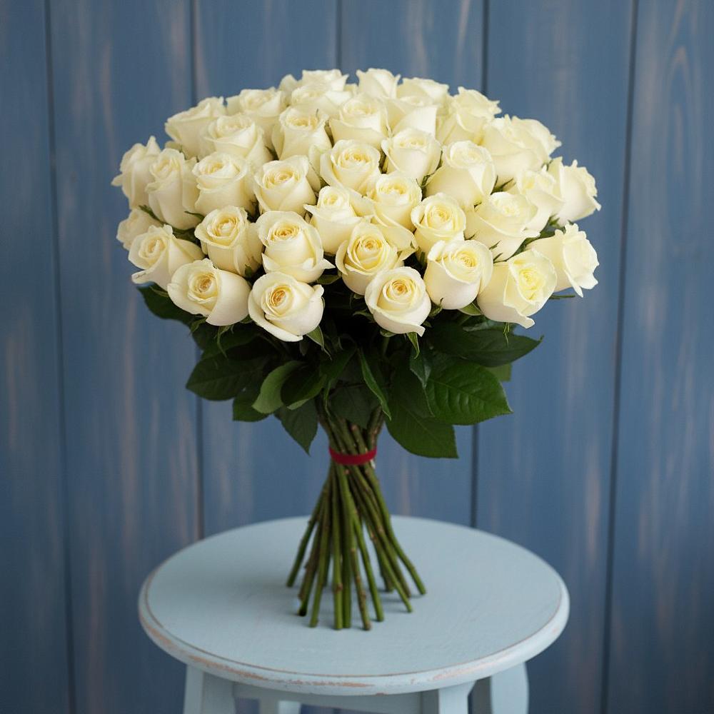 Букет 51 Белая роза Эдлесс Лав в Павловске Воронежской области
