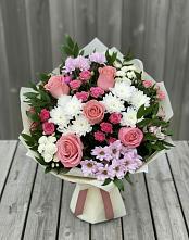 Букет цветов из:  Альстромерии, Гвоздики, Розы и Хризантемы в Павловске Воронежской области