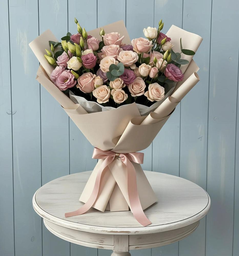 Букет цветов из: Розы и Лизиантусы в Павловске Воронежской области