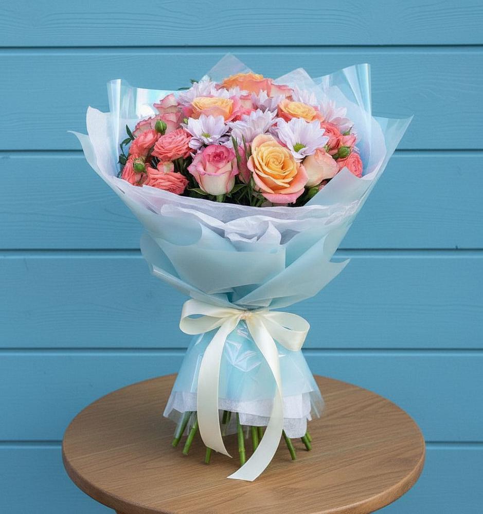 Букет цветов из: Хризантемы и Розы в Павловске Воронежской области