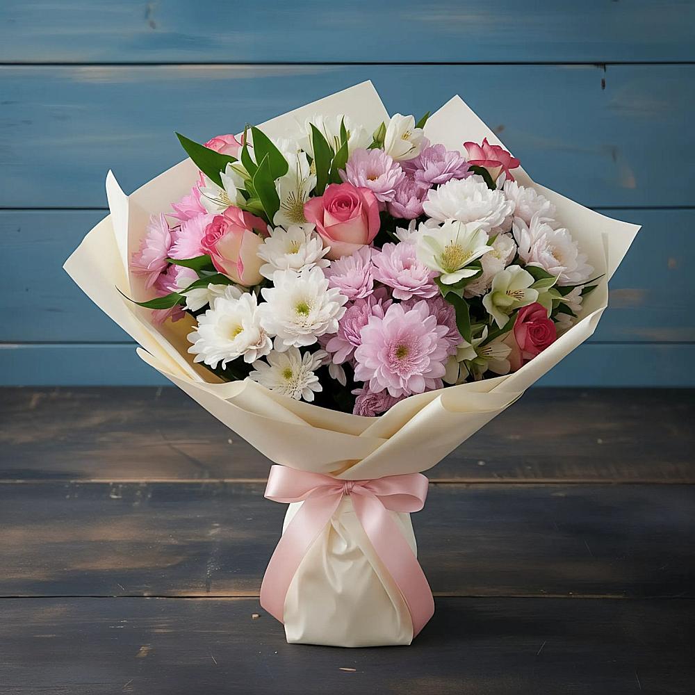 Букет цветов из: Хризантемы, Альстромерии и Розы в Павловске Воронежской области